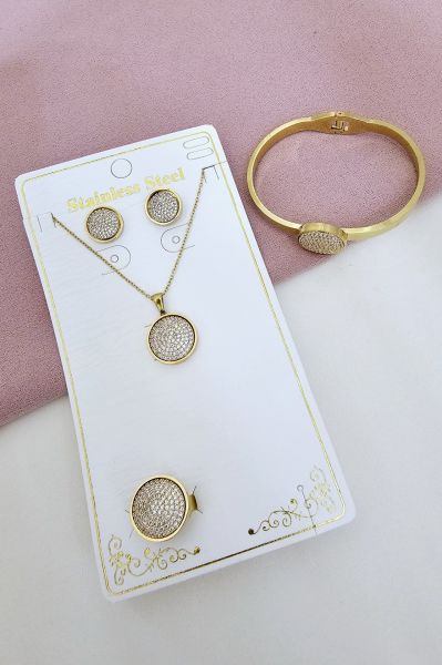Çelik Zirkon Taşlı Set