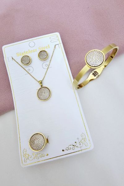 Çelik Zirkon Taşlı Set