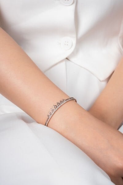 XUPİNG Taç Motifli Işıltılı Gümüş Renk Xuping Kelepçe Bileklik