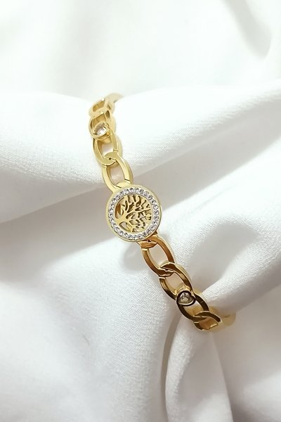 Hayat ağacı kalp figürlü çelik bileklik