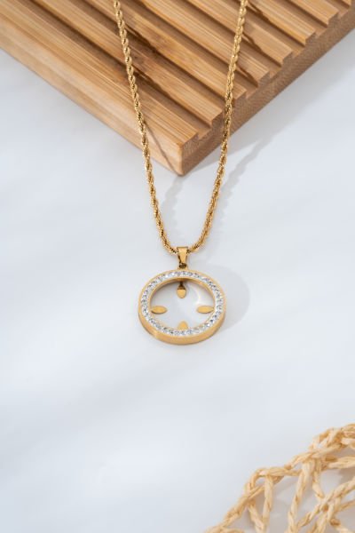 Çelik Çeyrek Takılan Gold Kolye 60 cm