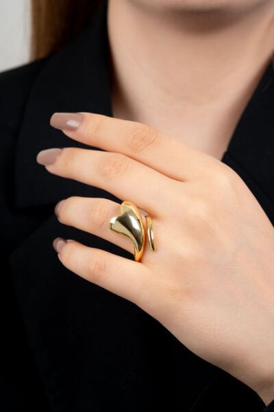 Altın Sarısı Organik Formlu Ayarlanabilir Yüzük