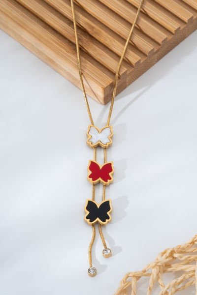 Çelik 3 Renkli Kelebek Kolye