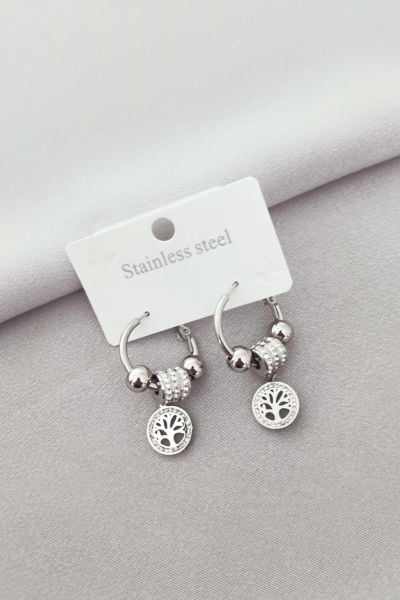Çelik hayat ağacı küpe silver