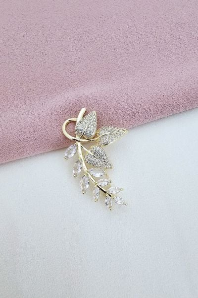 Zirkon Taşlı Yaprak Figürlü Broş