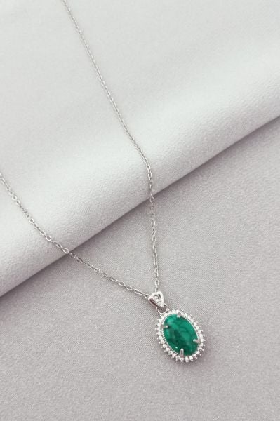 Çelik taşlı kolye silver