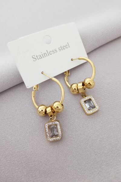 Çelik taşlı gold küpe