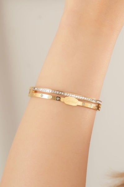 Çelik Taşlı Cartier Bileklik