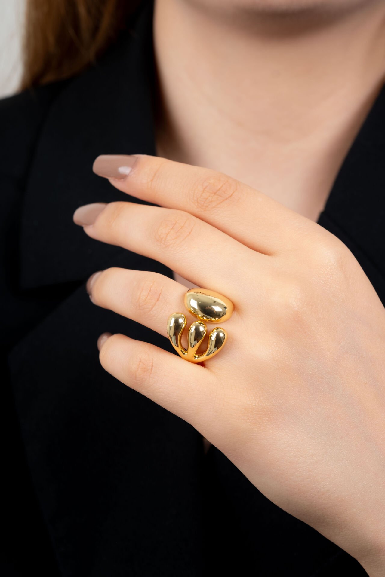 Organik Formlu Ayarlanabilir Altın Renk  Yüzük