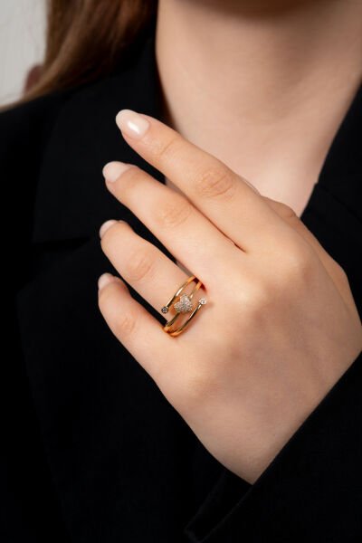 XUPING Kalp Figürlü Taş Detaylı Altın Sarısı Kadın Yüzük