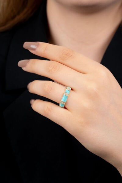 Turkuaz Renkli Taş Detaylı Yüzük