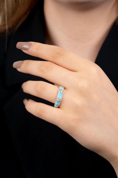 Mavi Renkli Taş Detaylı Yüzük