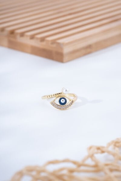 Nazar Boncuğu Detaylı İnci Süslemeli Yüzük
