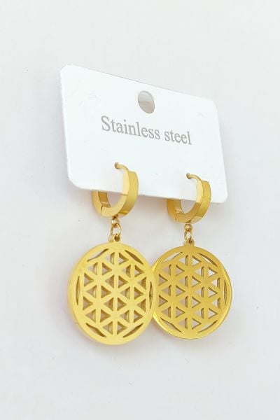 Çelik gold yaşam çiçeği küpe