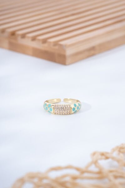 Turkuaz Renkli Mine Detaylı Yüzük