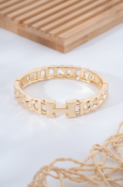 Altın Renk H Harf Detaylı Zincir Form VİP Bileklik
