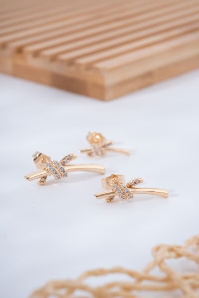 Rose Işıltılı Taş Detaylı 3'lü VİP Küpe