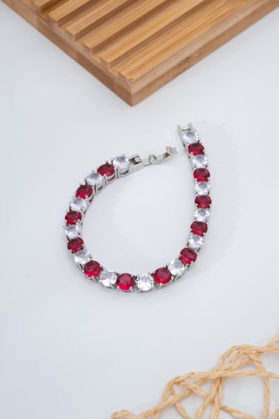 Vip Kırmızı Beyaz Taşlı Bileklik