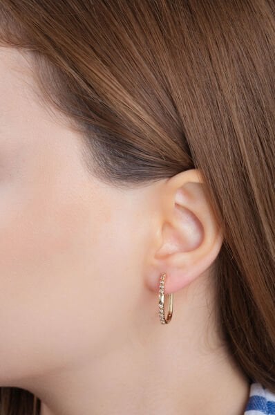 Rose Taş Detaylı Halka VİP Küpe Seti