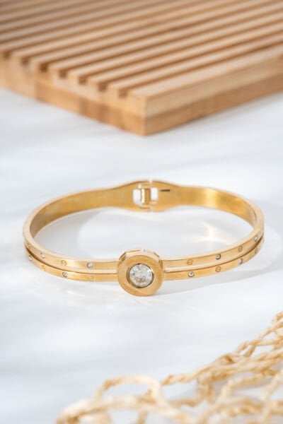 Çelik Taşlı Gold Bileklik
