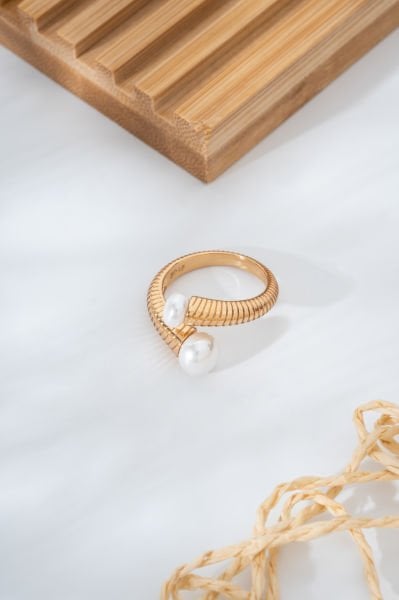 XUPING İnci Başlıklı Spiral Model Altın Sarısı Kadın Yüzük