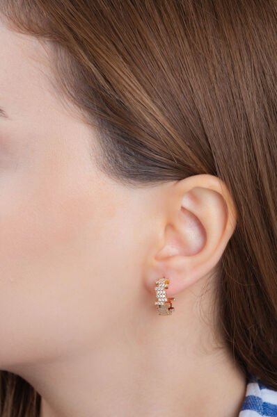 Rose Taş Süslemeli Kalın Formlu Dişli VİP Küpe Seti