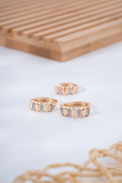 Rose Geometrik Taş Detaylı VİP Küpe Seti