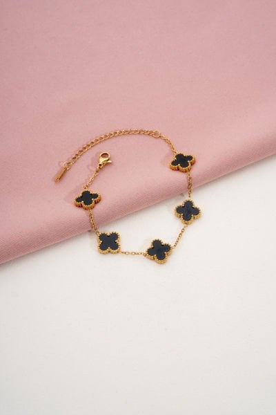 Çelik Van Cleef Siyah Renk Gold  Bileklik
