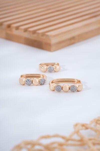 Rose Yuvarlak Taşlı VİP Küpe Seti