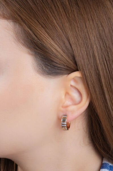 Rose Taş Süslemeli Kalın Bant Tasarımlı Halka VİP Küpe Seti