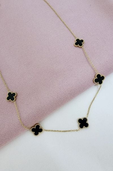 Çelik Siyah Van Cleef Gold Kolye