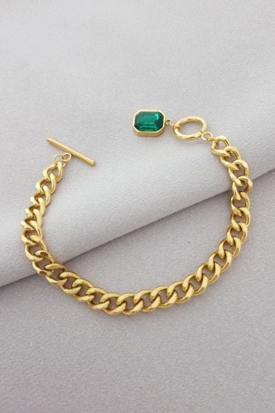 Çelik yeşil taşlı bileklik gold