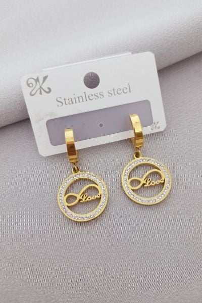 Çelik taşlı sonsuzluk love küpe
