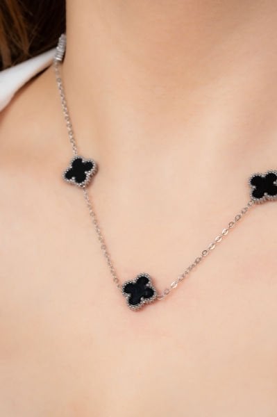 Çelik Van Cleef Siyah Renk Silver Kolye