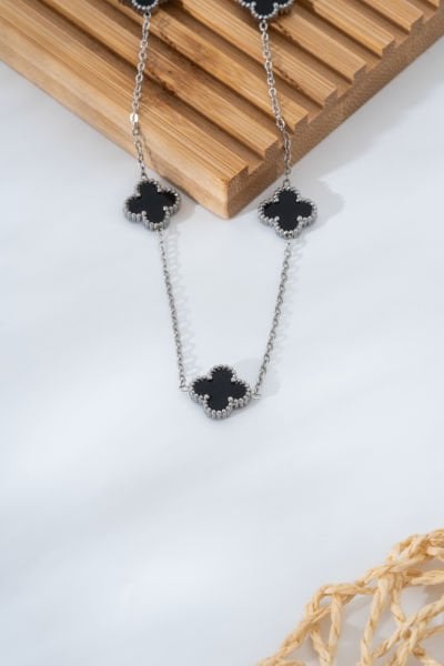 Çelik Van Cleef Siyah Renk Silver Kolye