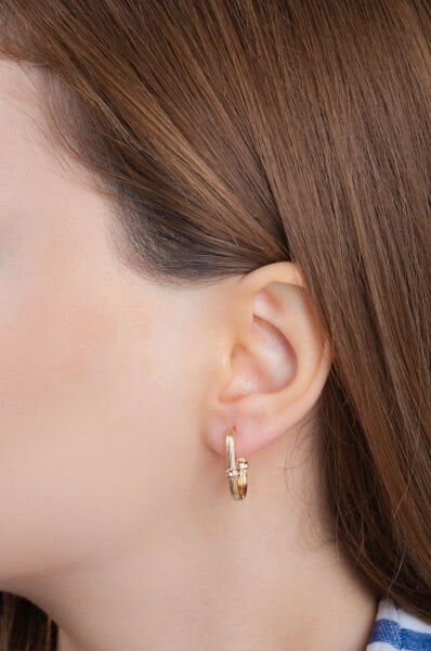 Rose Çizgili Yüzeyli  Oval  VİP Küpe Seti