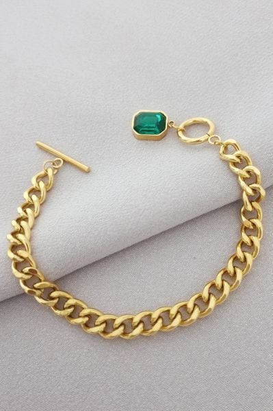 Çelik yeşil taşlı bileklik gold