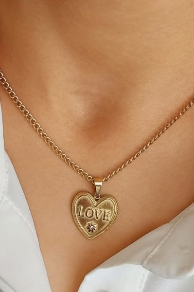 Çelik kalp love Yazılı kolye