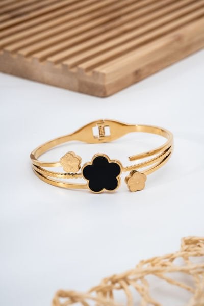 Çelik Siyah Sedef Taşlı Bileklik