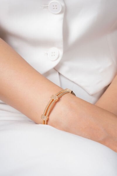 Rose Çift Sıra Blok VİP Kelepçe Bileklik