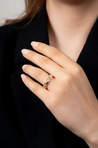 Geometrik Halka Detaylı Altın Sarısı Minimal Ayarlanabilir VIP Yüzük