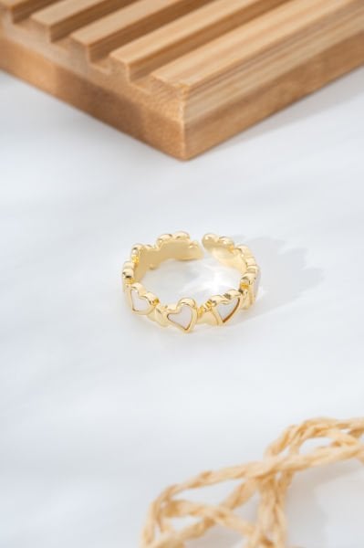 Geometrik Halka Detaylı Altın Sarısı Minimal Ayarlanabilir Yüzük