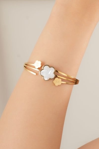 Çelik Beyaz Sedef Taşlı Bileklik