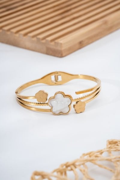 Çelik Beyaz Sedef Taşlı Bileklik