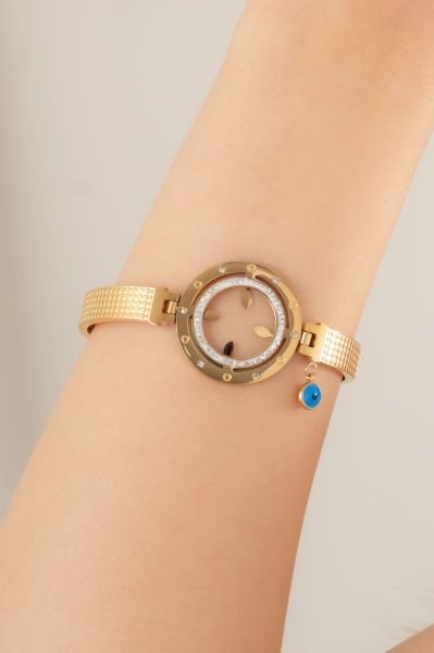 Çelik Çeyrek Takılan Nazar Boncuklu Bileklik