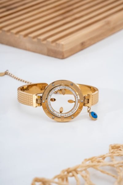 Çelik Çeyrek Takılan Nazar Boncuklu Bileklik