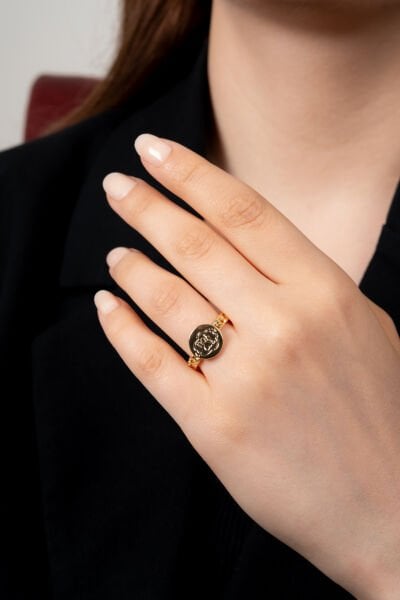 ''I Love You'' Yazılı Zincir Detaylı Altın Sarısı Ayarlanabilir VIP Yüzük