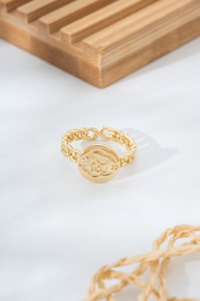 ''I Love You'' Yazılı Zincir Detaylı Altın Sarısı Ayarlanabilir VIP Yüzük