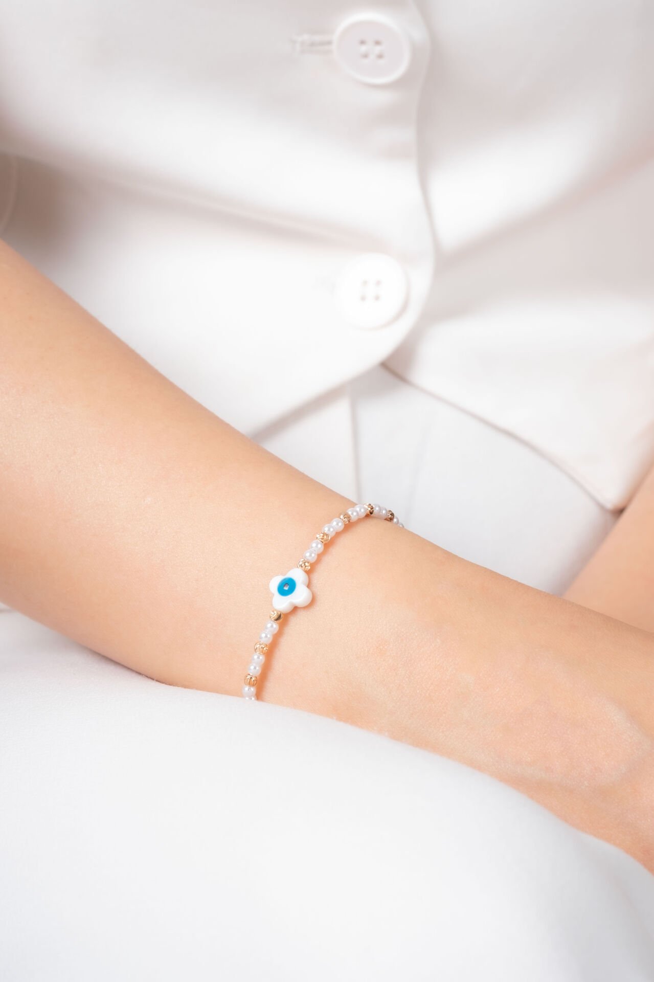 Rose Nazar Boncuğu Detaylı İnci Görünümlü VİP Bileklik