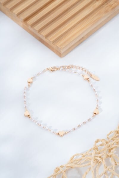 Rose Kalp Detaylı İnci Görünümlü Boncuklu VİP Bileklik